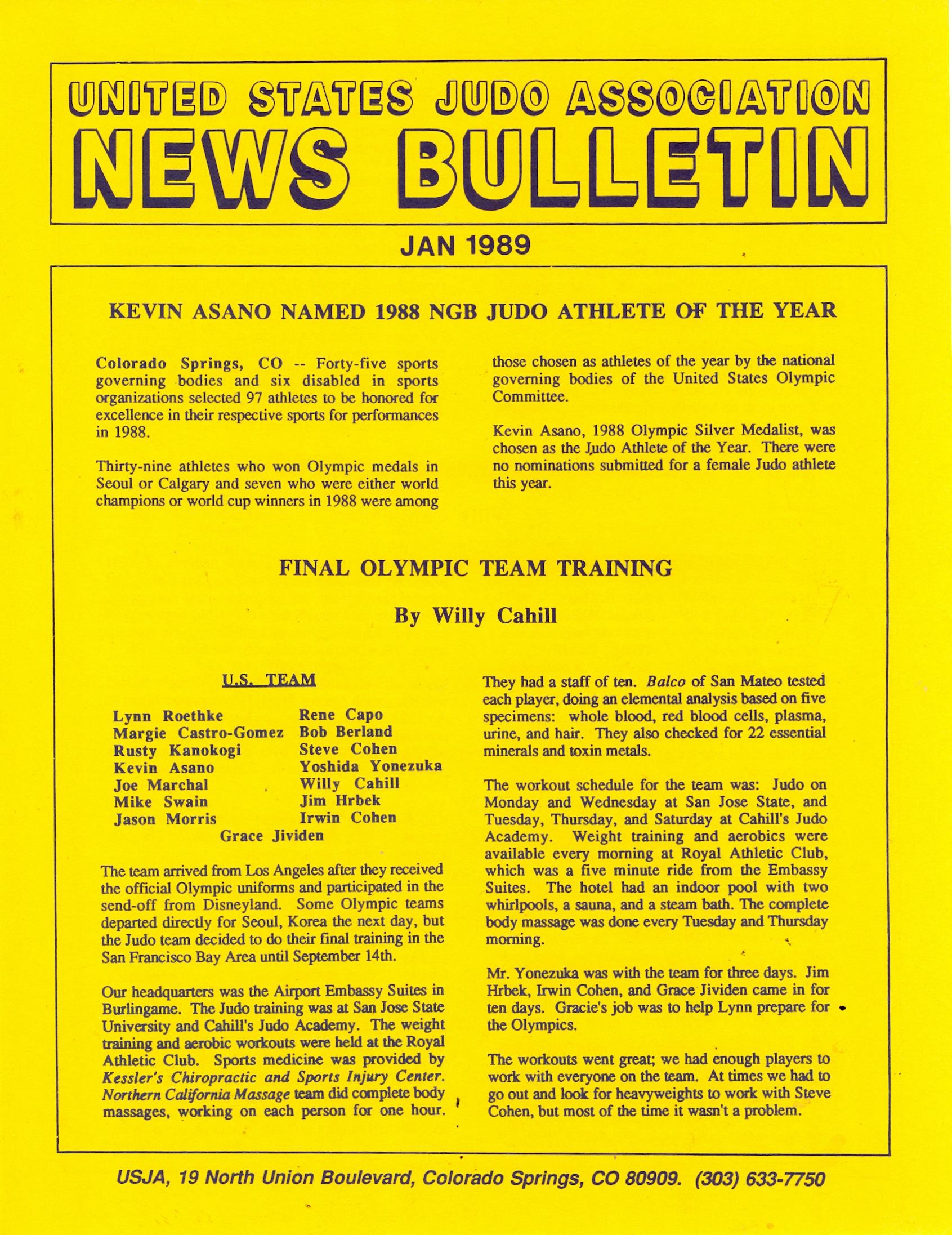 01/89 United States Judo Association News Bulletin